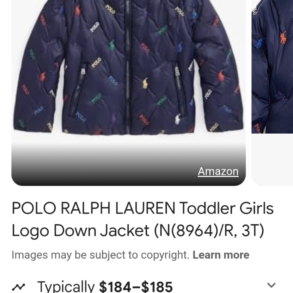 Navy Blue Ralph Lauren Puff Down Logo Jacket For Girls Size 12-14 - Picture 13 of 13